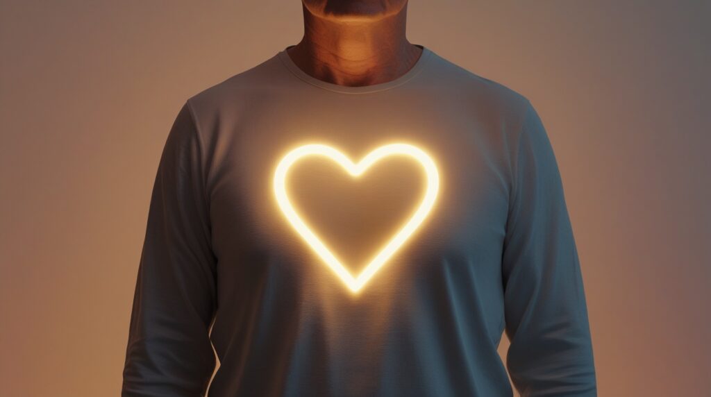Luz suave no peito simbolizando esperança viva e a presença de Deus no coração.